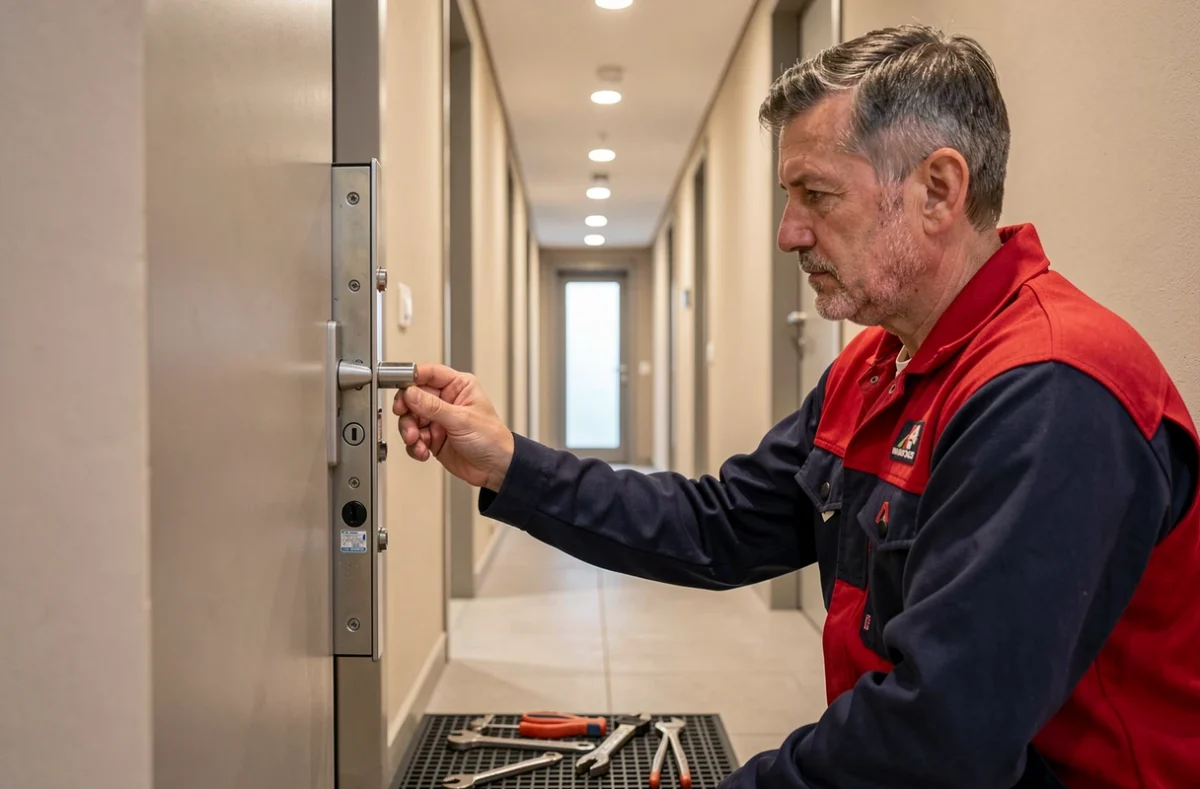 Technicien BIKOU SERVICES en intervention sur une serrure multipoints à Versailles