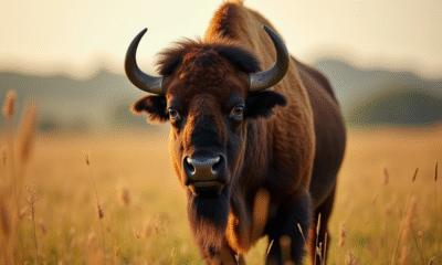 Bison majestueux dans une prairie ensoleillee