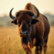 Bison majestueux dans une prairie ensoleillee