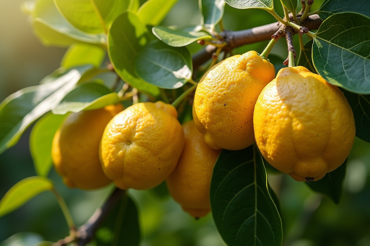 Branche de citronnier avec citrons malades et feuilles tachées