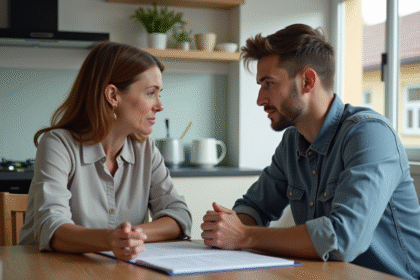 Femme et jeune homme discutent à la cuisine