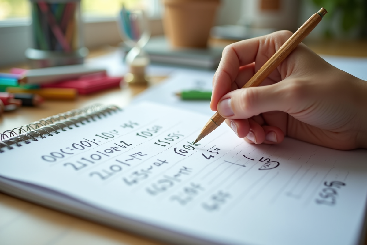 Main écrivant conversion secondes en minutes sur carnet