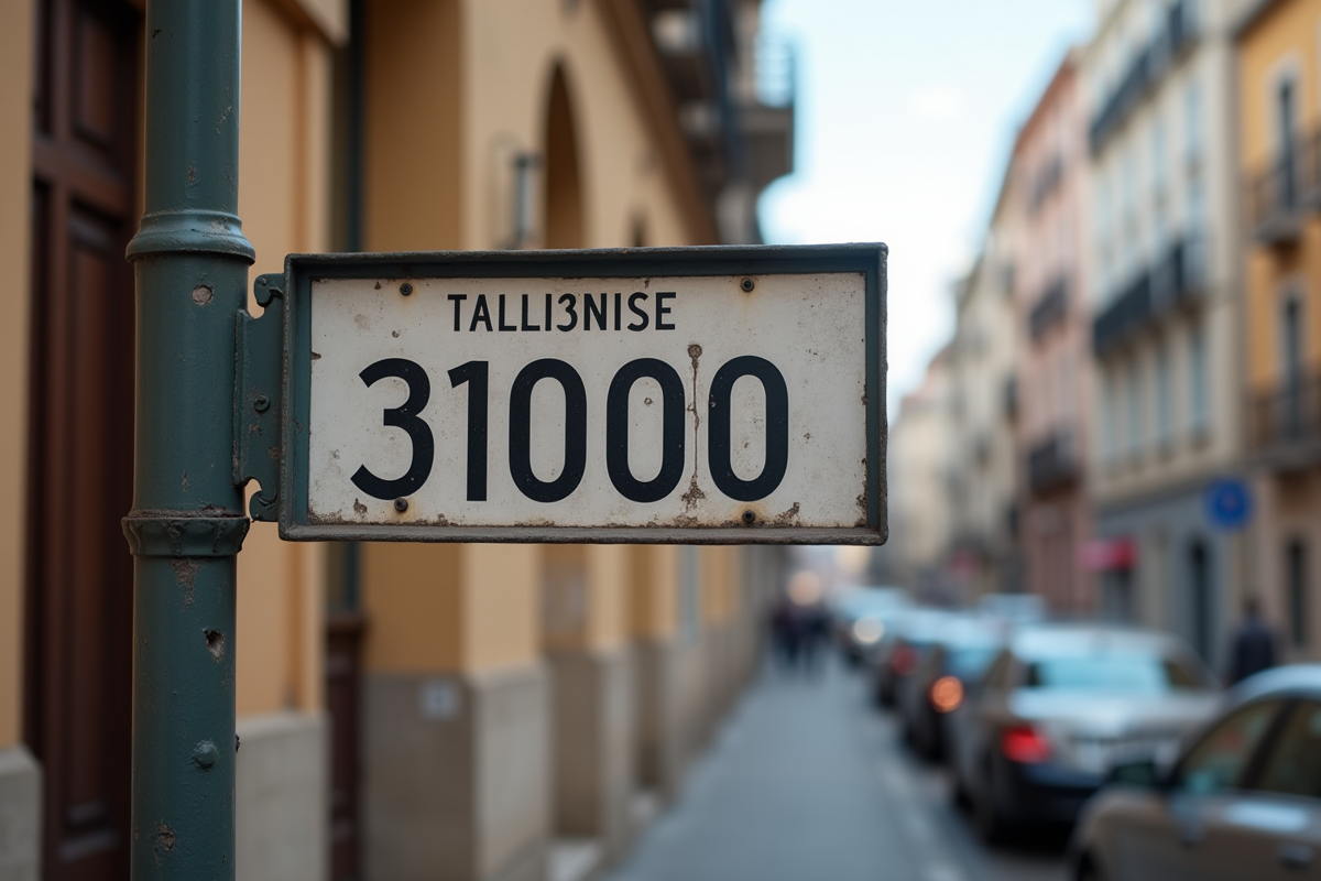 Gros plan sur panneau rue toulouse code postal 31000