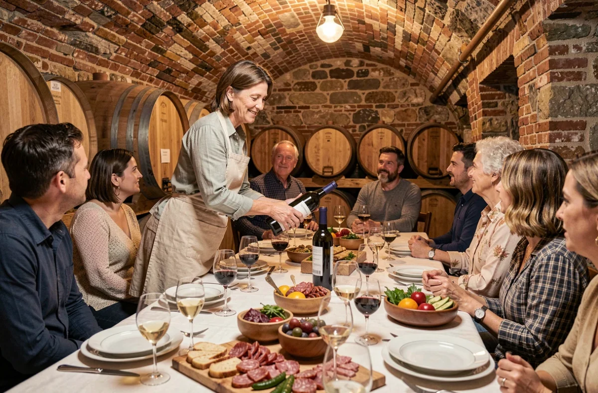 Dégustation oenologique et gastronomique organisée par Entre Terre et Verre dans une cave en pierre
