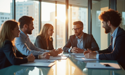 Groupe d'affaires collaborant dans un bureau lumineux