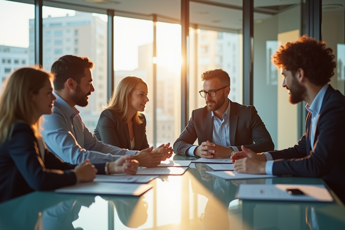 Groupe d'affaires collaborant dans un bureau lumineux