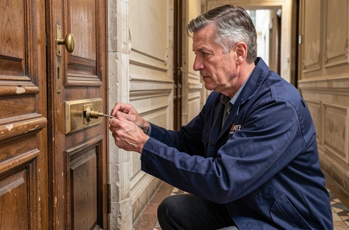 Serrurier ETS APF en intervention sur une porte ancienne à Versailles