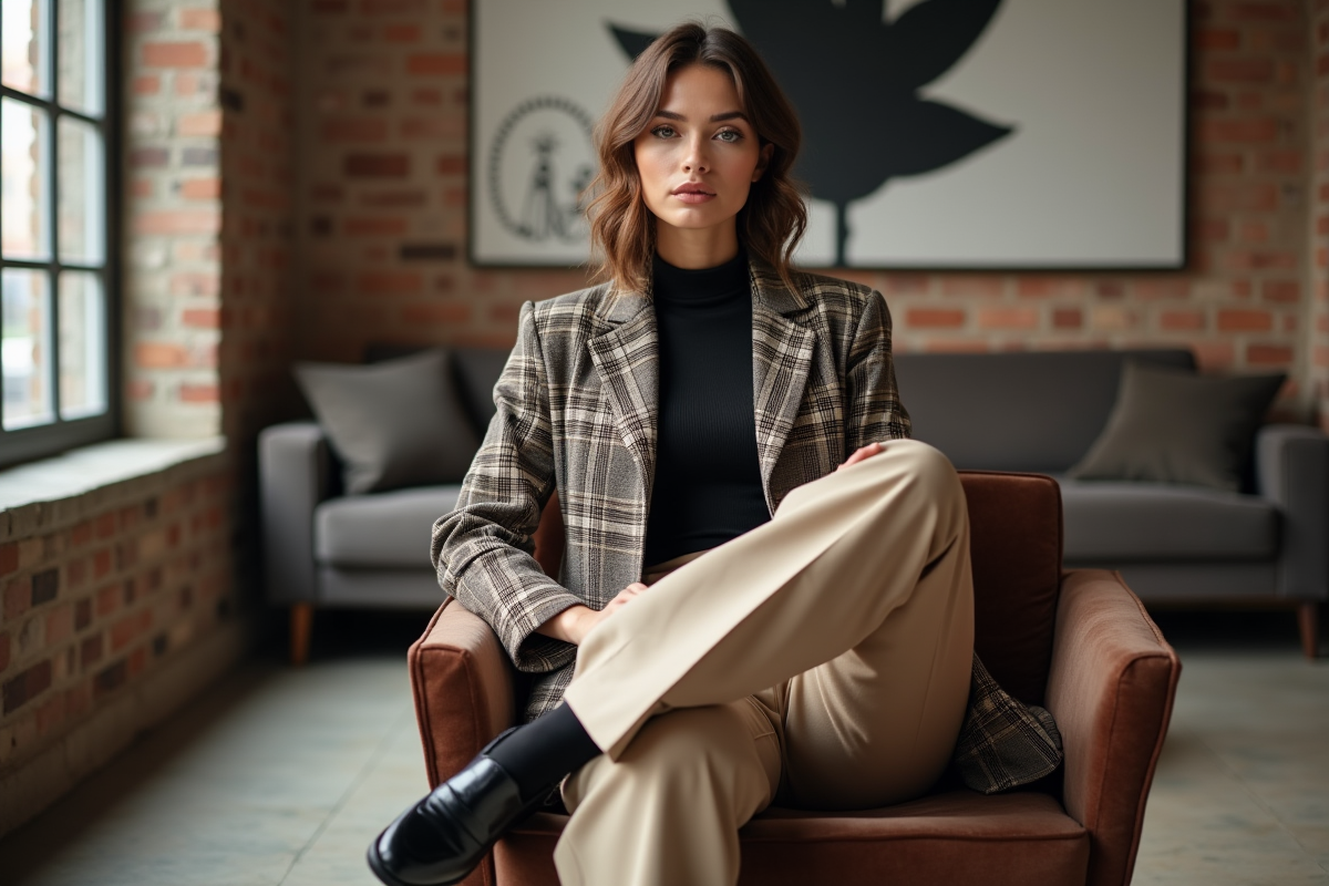 Femme élégante assise dans un loft moderne avec style