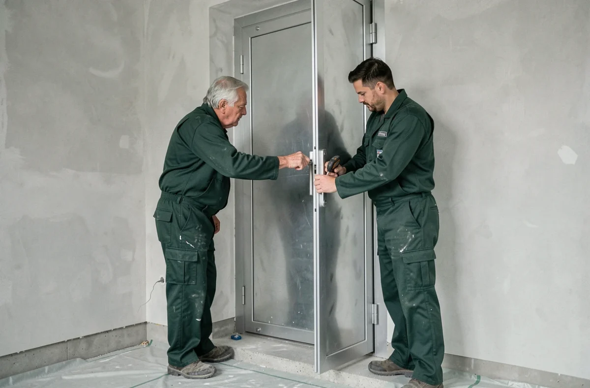 Fontaine Père et Fils en installation de porte blindée dans une résidence française