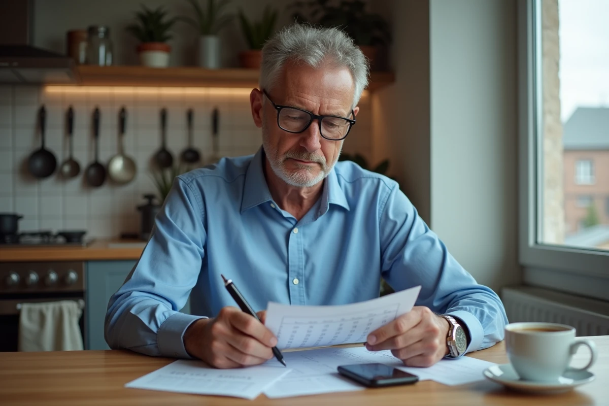 Homme d age moyen consulte un calendrier à la maison