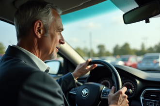Homme d'âge moyen inspectant le compteur d'une voiture d'occasion