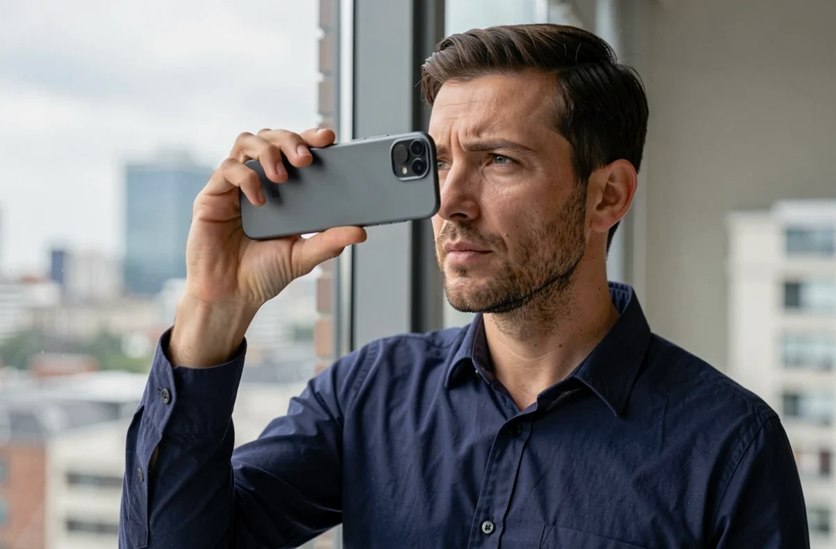 Homme consultant l'indicatif téléphonique +44 du Royaume-Uni sur son smartphone