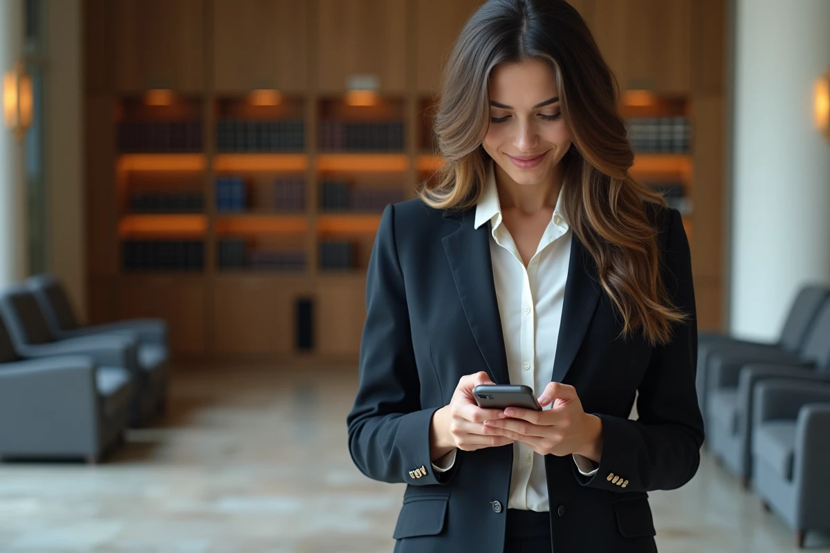 Jeune avocate utilisant une application d