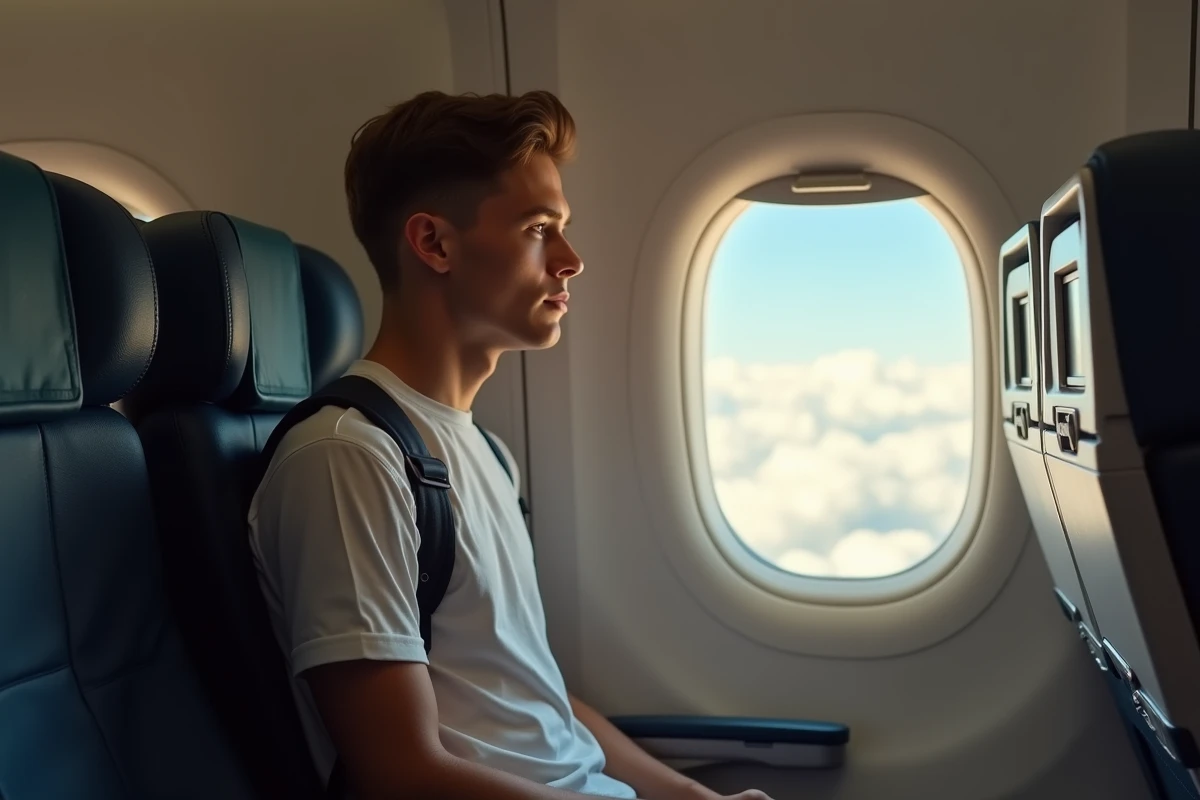 Jeune homme regardant par la fenêtre d