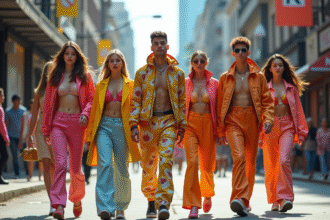 Groupe de jeunes en mode futuriste dans la rue urbaine