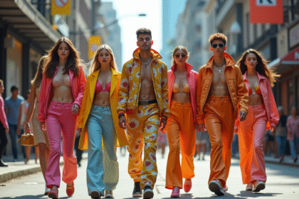 Groupe de jeunes en mode futuriste dans la rue urbaine