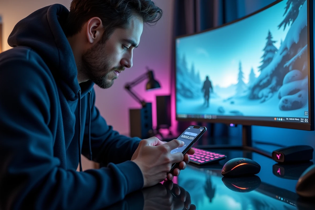Joueur masculin saisissant un code bonus exclusif sur smartphone pour le jeu mobile Whiteout Survival en 2026
