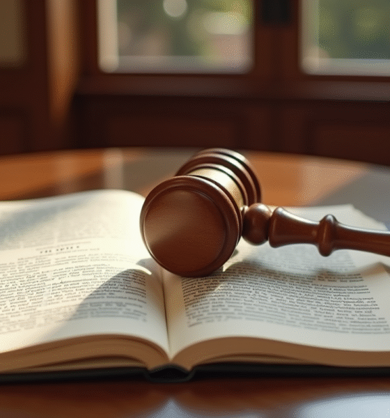 Gros plan d'un marteau de juge en bois sur le code civil français