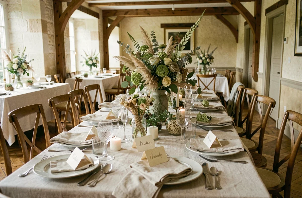 Réception de mariage élégante organisée par Maison Sage dans un intérieur patrimonial français