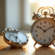 Montre analogique et horloge digitale sur bureau lumineux