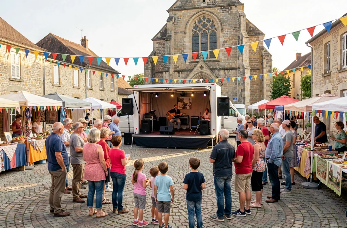 Festival culturel itinérant animé par le Pôle itinérant culturel du Val-d'Oise sur une place de village