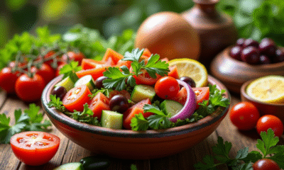 Salade marocaine colorée dans un bol en céramique avec légumes frais
