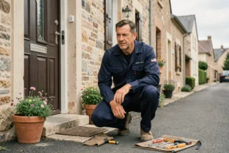 Serrurier professionnel en intervention d'urgence devant une maison dans les Yvelines