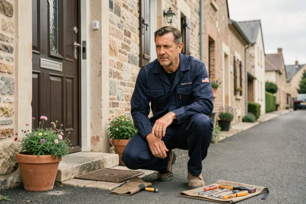 Serrurier professionnel en intervention d'urgence devant une maison dans les Yvelines