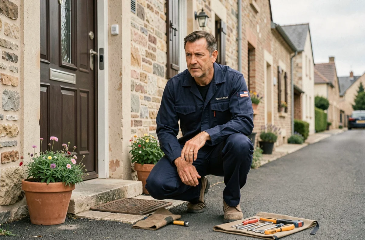 Serrurier professionnel en intervention d'urgence devant une maison dans les Yvelines